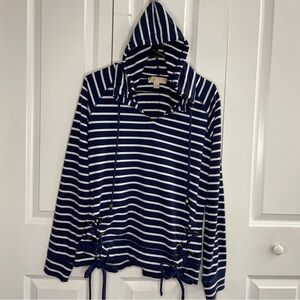 Michael Kors Size Large Pullover Hoodie Navy Long Sleeve Striped Cotton Blend
